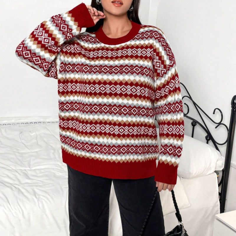 Women's Classic Velvet Fair Isle Crewneck Sweater