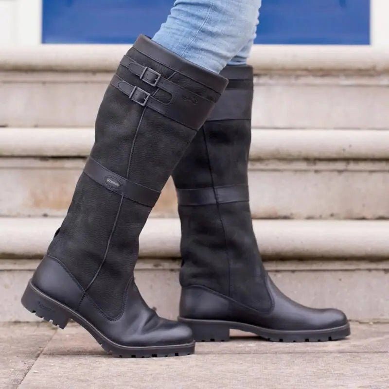 Women's Stylish Leather Knee High Waterproof Boots with Buckle