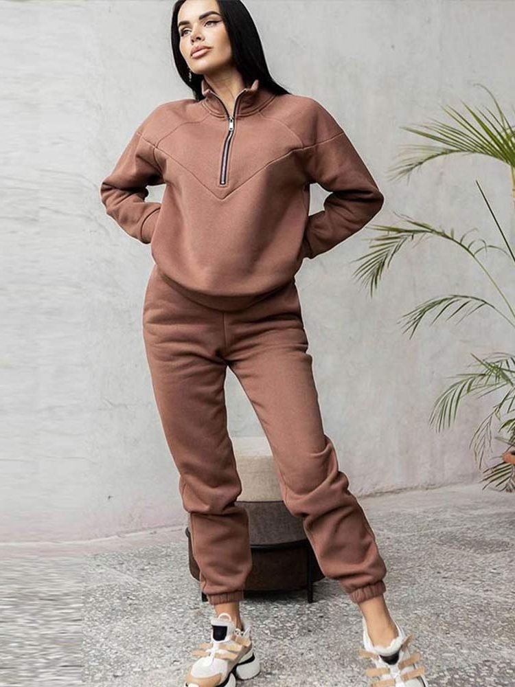 Women's Casual Tapered Half-Zip Tracksuit Set