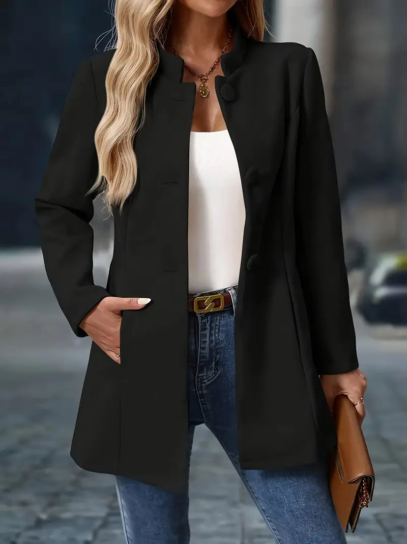 Women's Classic Stand Collar Button Wool Blend Coat
