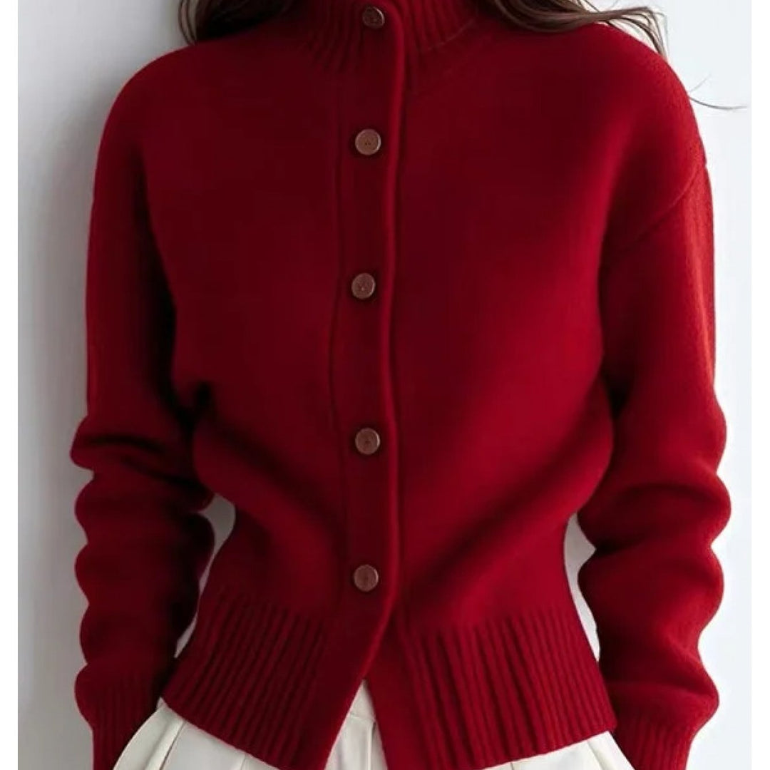 Women's Classic Knit High Neck Button Cardigan