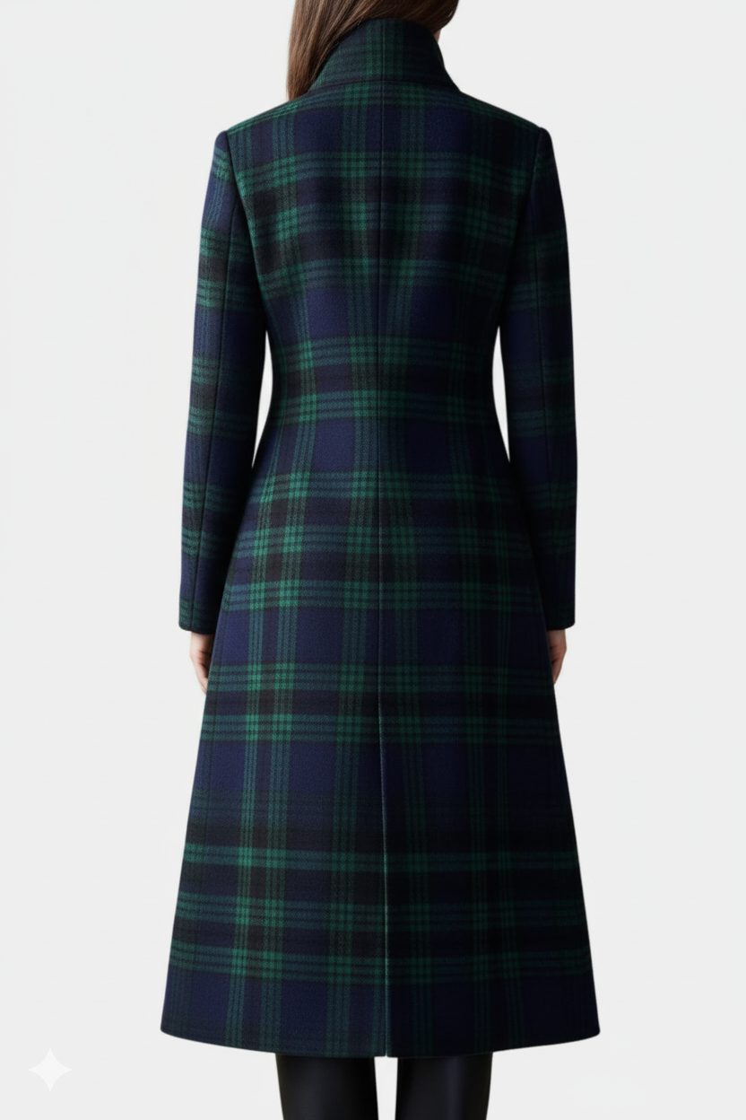 Women's Classic Wool Long Winter Coat with Button-Down Closure