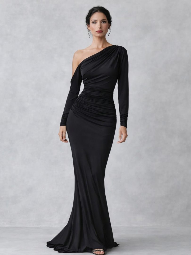 Women's Elegant Ruched One-Shoulder Maxi Dress