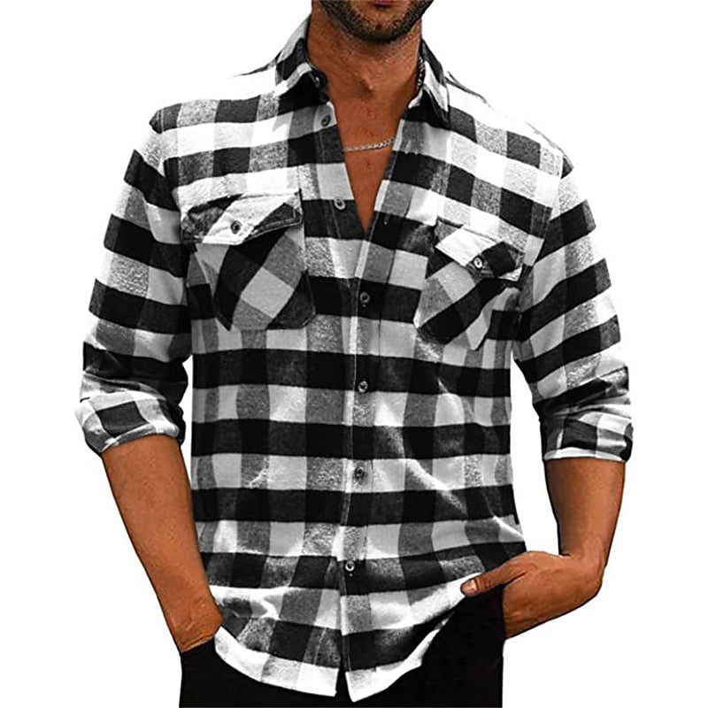 Men's Classic Cotton Checked Long Sleeve Shirt