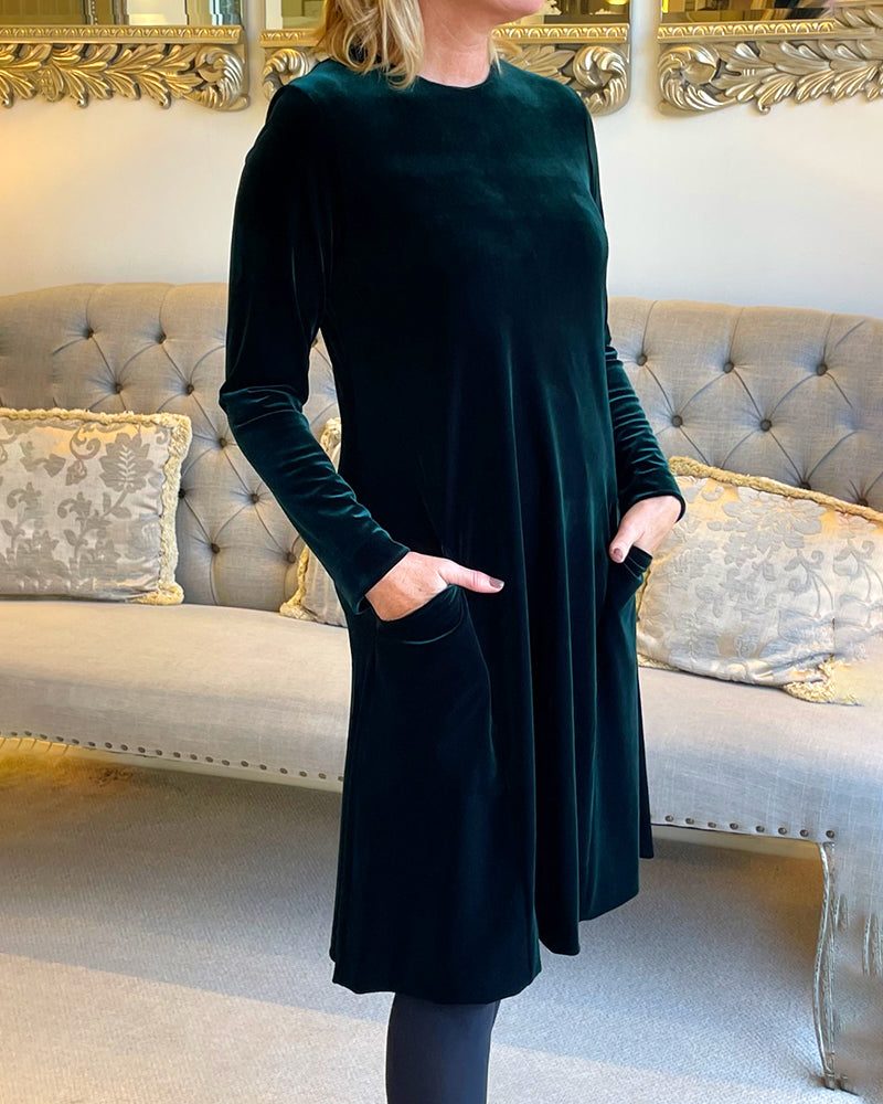 Women's Elegant Velvet A-Line Midi Dress with Pockets