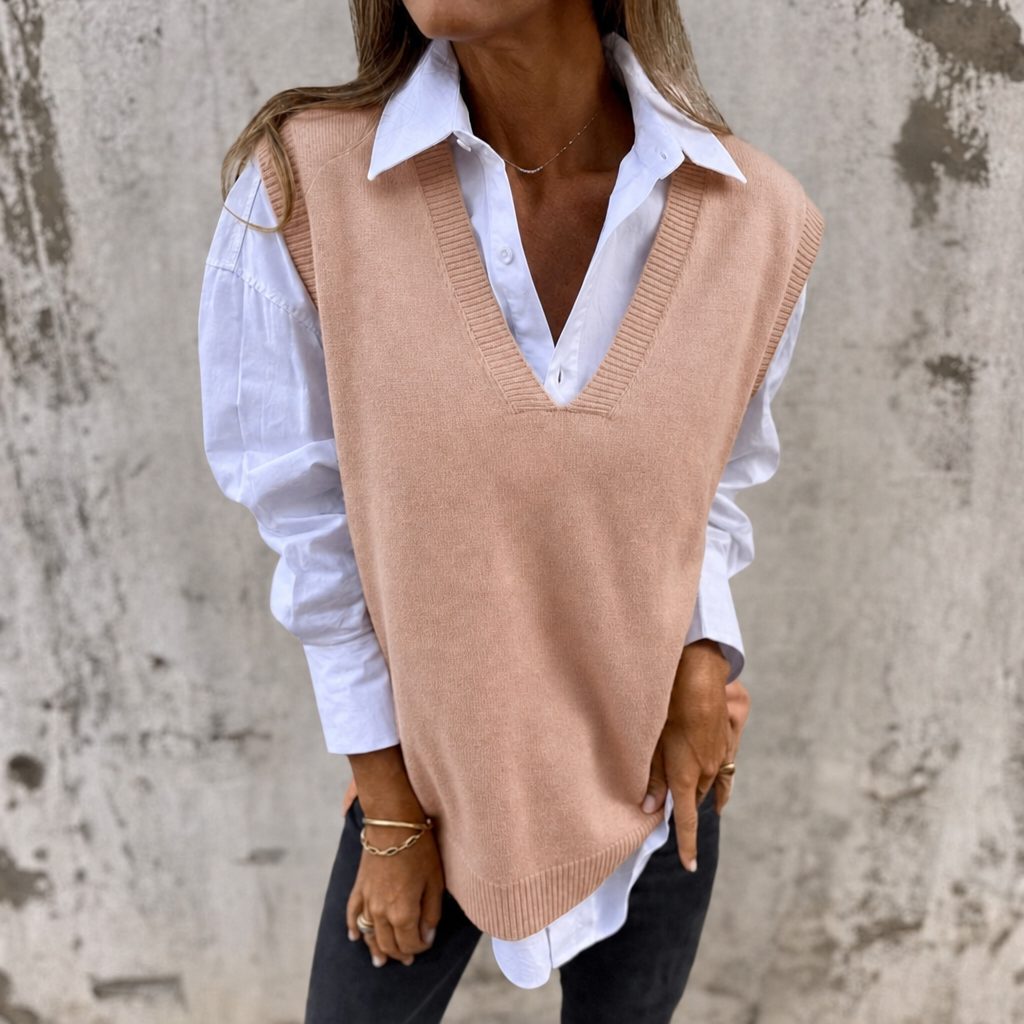 Women's Casual Ribbed Knit V-Neck Oversized Sweater Vest
