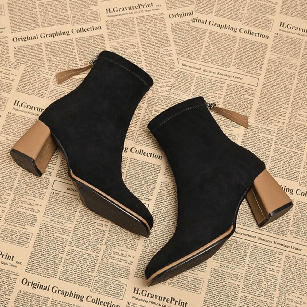 Women's Stylish Rear Zipper Leather Block Heel Boots