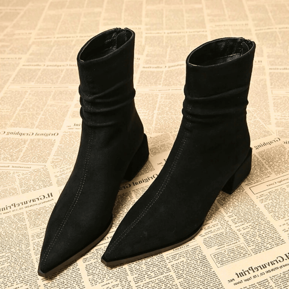 Women's Stylish Folded Upper Leather Pointed Toe Boots