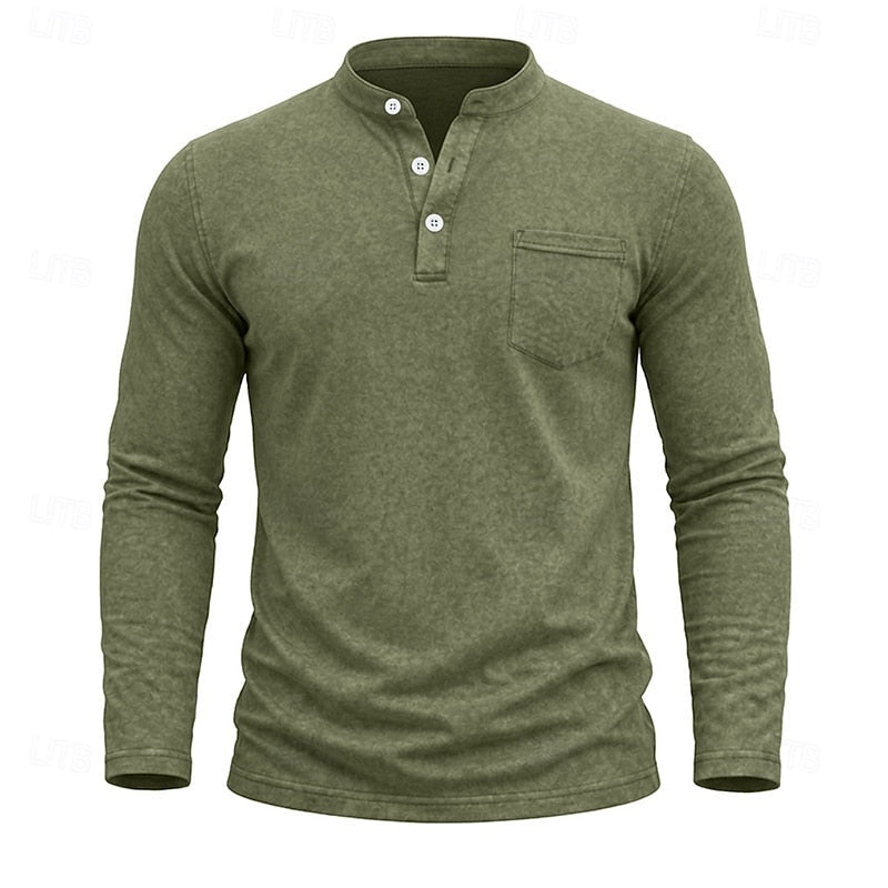 Men's Classic Cotton Henley Long Sleeve Shirt