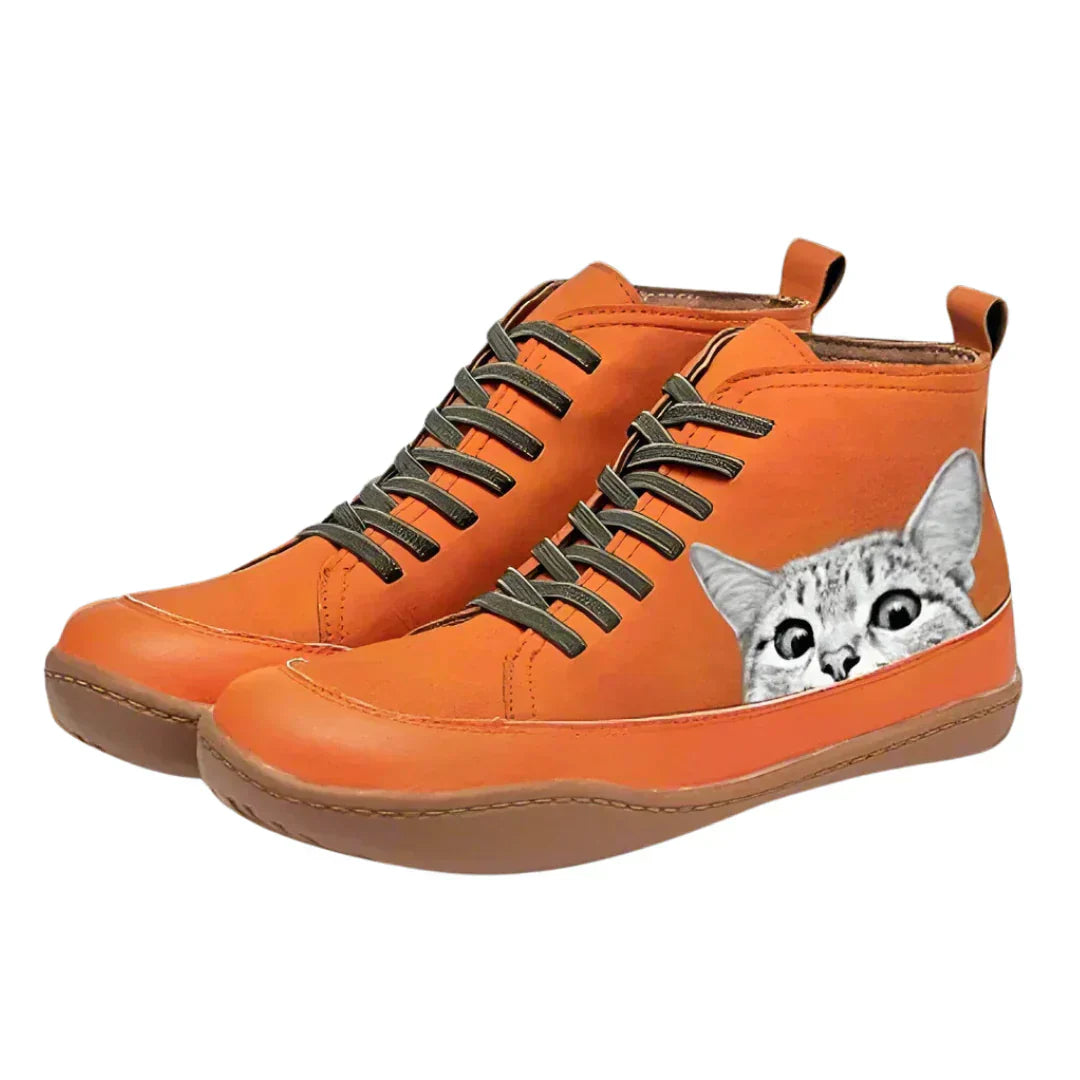 Women's Casual Leather Cat Detail Ankle Boots