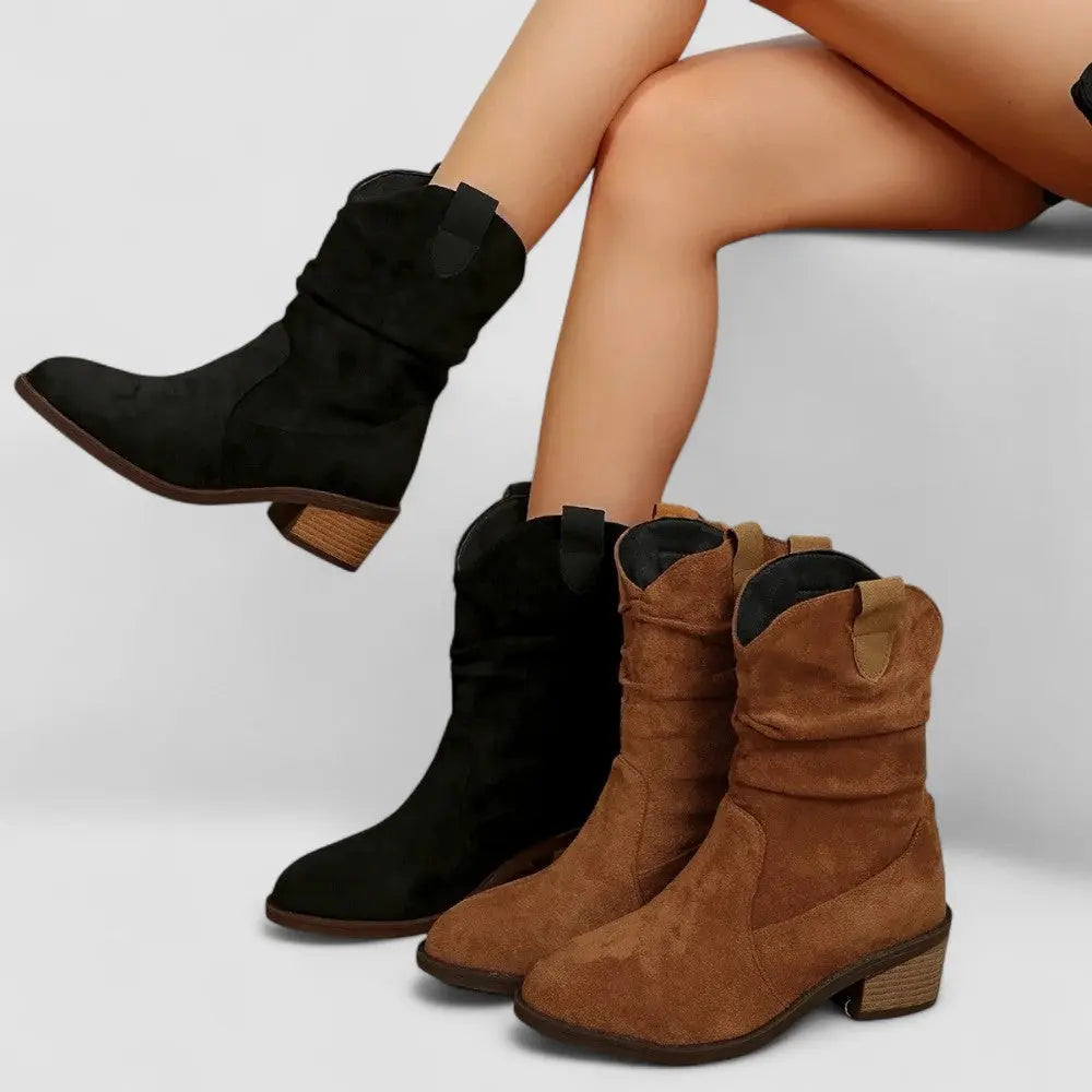 Women's Casual Suede Slouchy Side Zip Wide Calf Mid Calf Boots