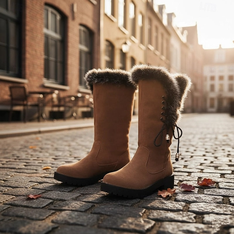 Women's Classic Fur Trim Leather Tall Boots