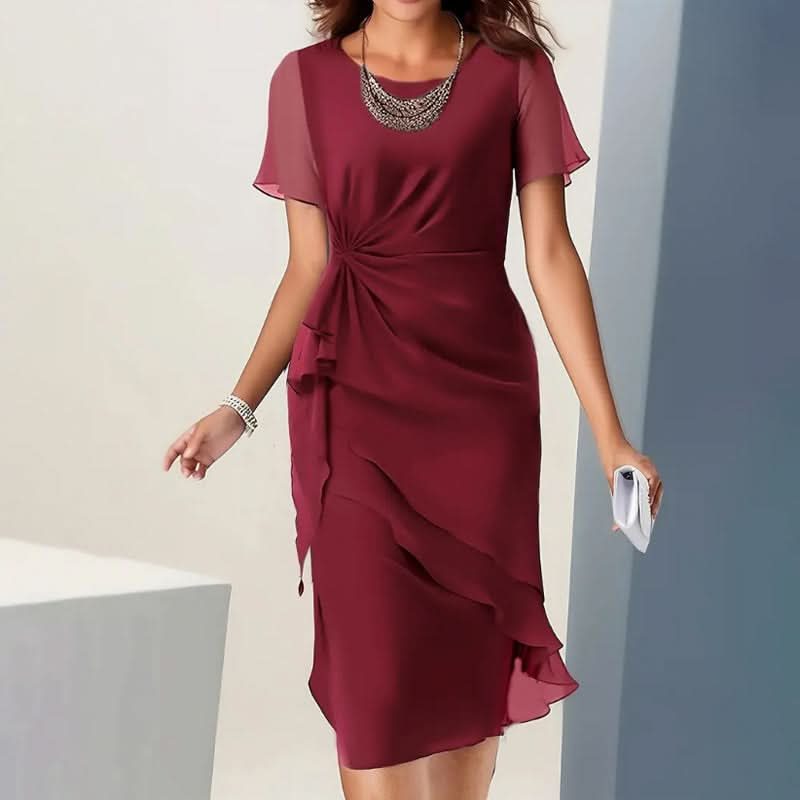 Women's Elegant Midi Dress with Flutter Sleeves and Ruffle Hem