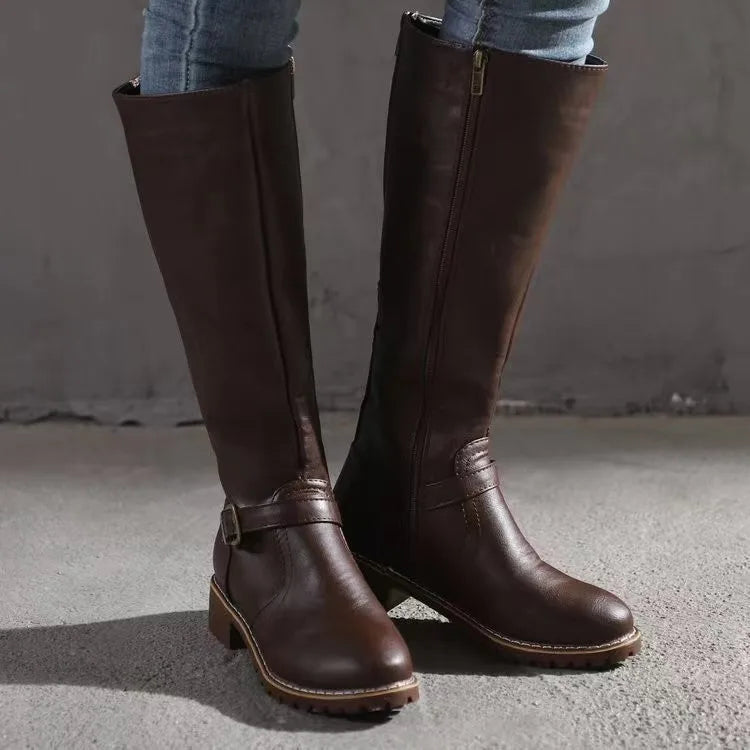 Women's Casual Buckle Leather Ankle Boots