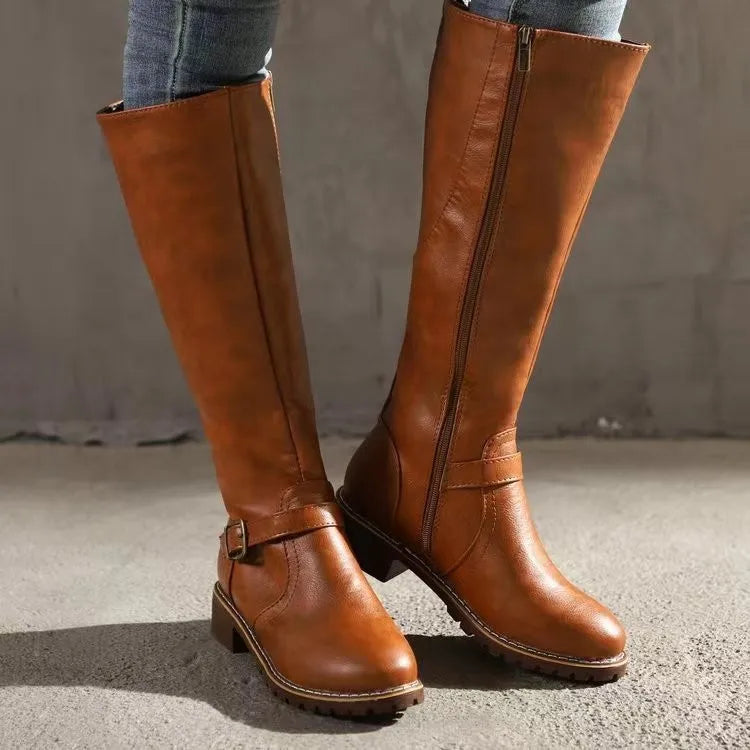 Women's Casual Buckle Leather Ankle Boots