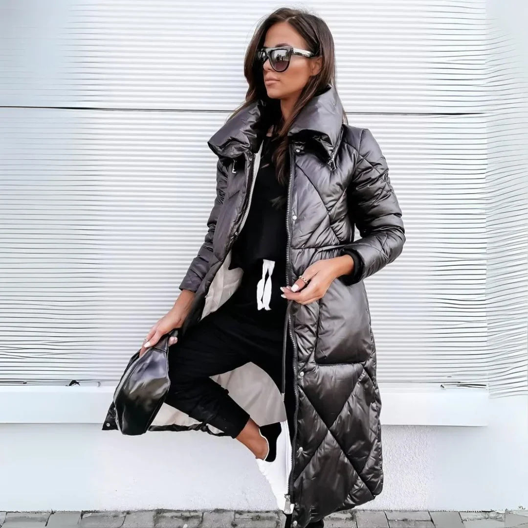 Women's Warm Quilted Hooded Belted Waist Puffer Coat