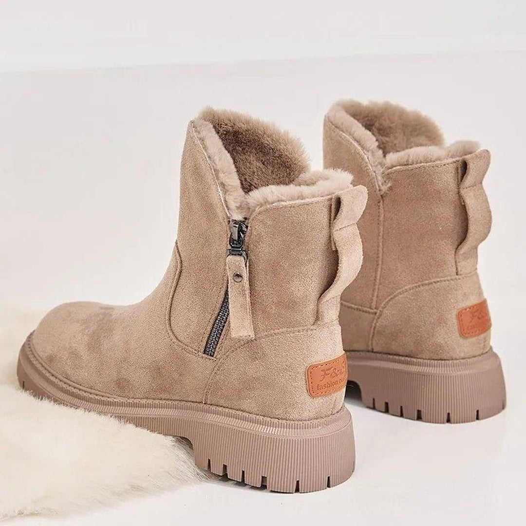 Women's Cozy Suede Fur-Lined Zip-Up Ankle Snowproof Boots