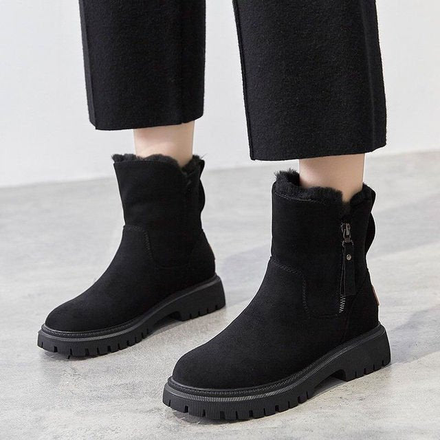 Women's Stylish Suede Faux Fur Lined Winter Boots with Side Zip
