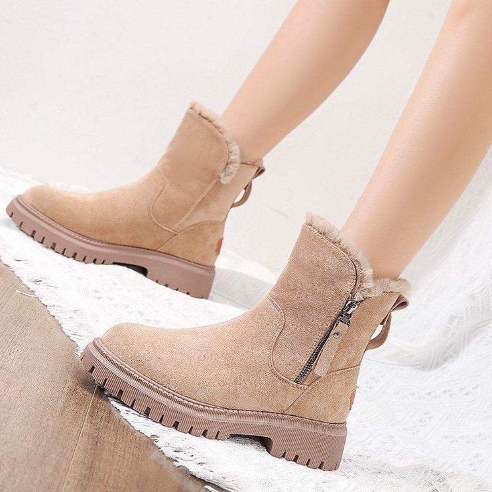 Women's Stylish Suede Faux Fur Lined Winter Boots with Side Zip