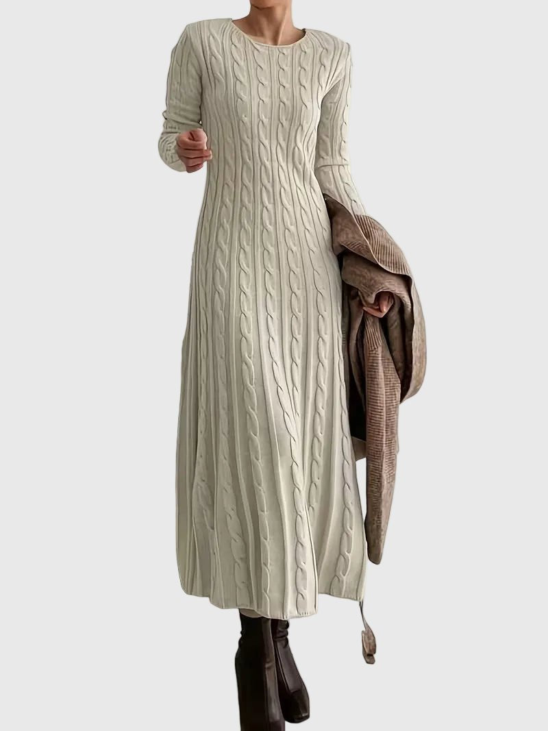 Women's Elegant Cable Knit Fitted Maxi Sweater Dress