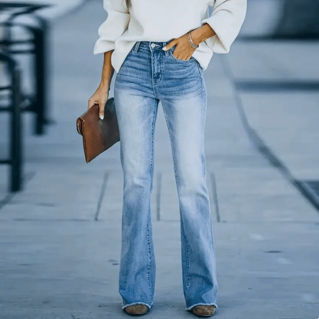 Women's Chic High Waist Slim Fit Bootcut Denim Jeans Blue