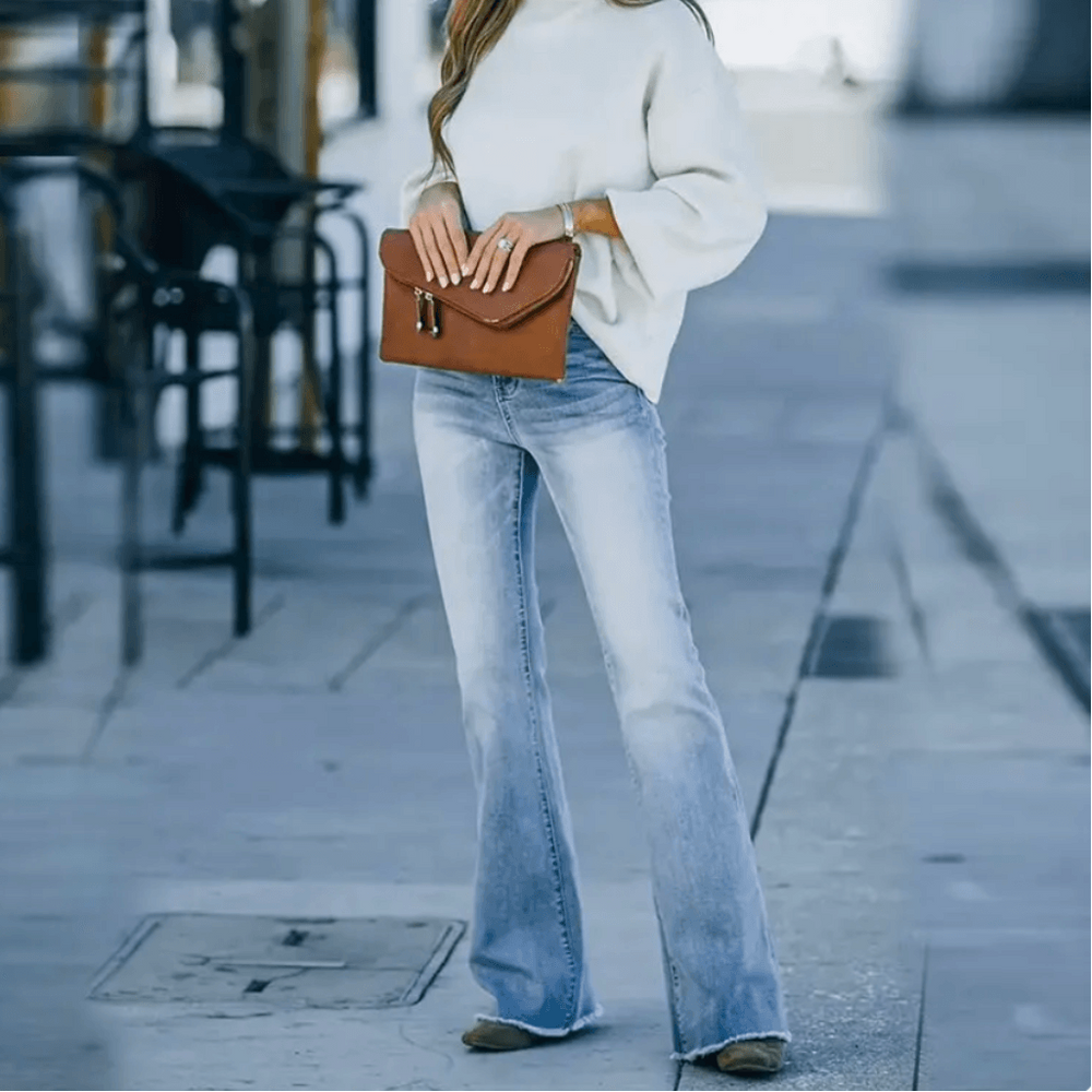 Women's Chic High Waist Slim Fit Bootcut Denim Jeans Blue