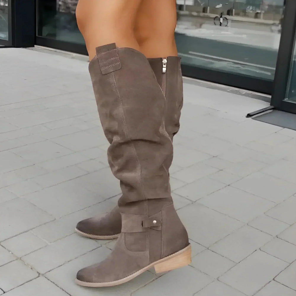Women's Chic Suede Knee High Pointed Toe Block Heel Boots