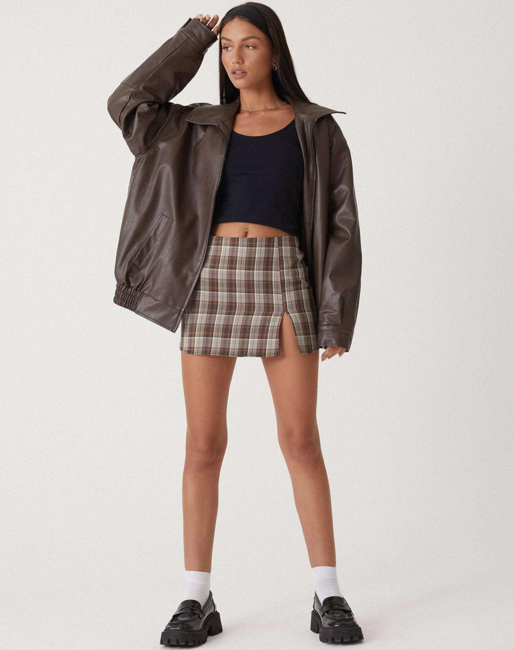 Women's Oversized Faux Leather Bomber Jacket