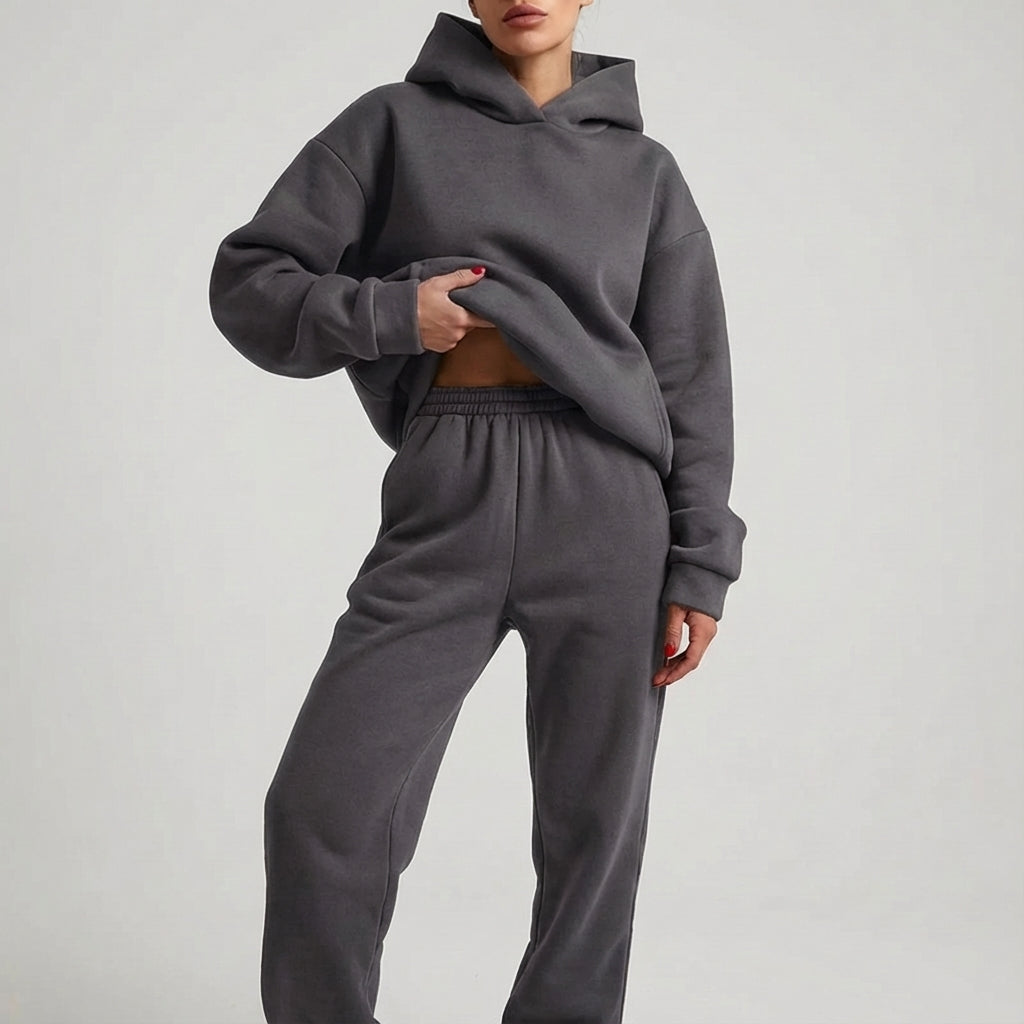 Women's Relaxed Fleece Hoodie and Cropped Jogger Pant Set