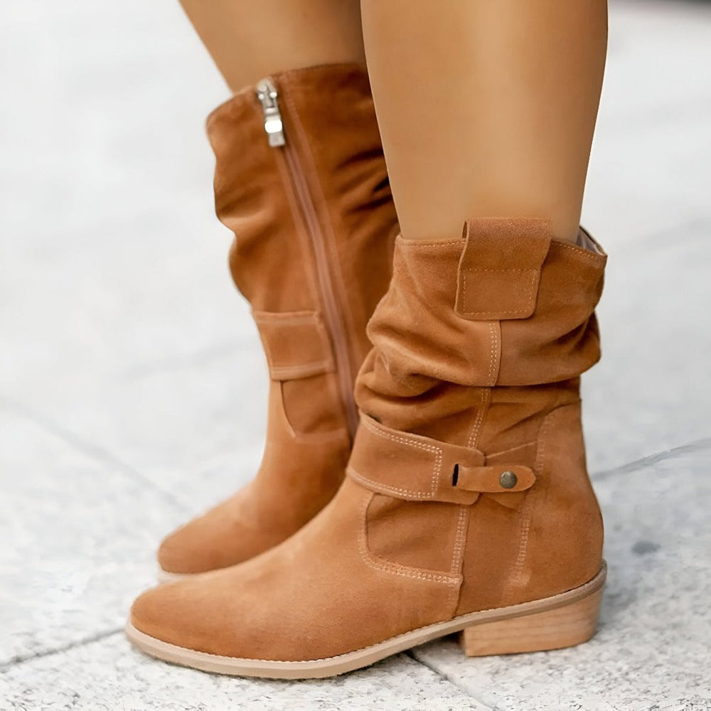 Women's Casual Faux Suede Slouchy Mid Calf Wide Calf Boots
