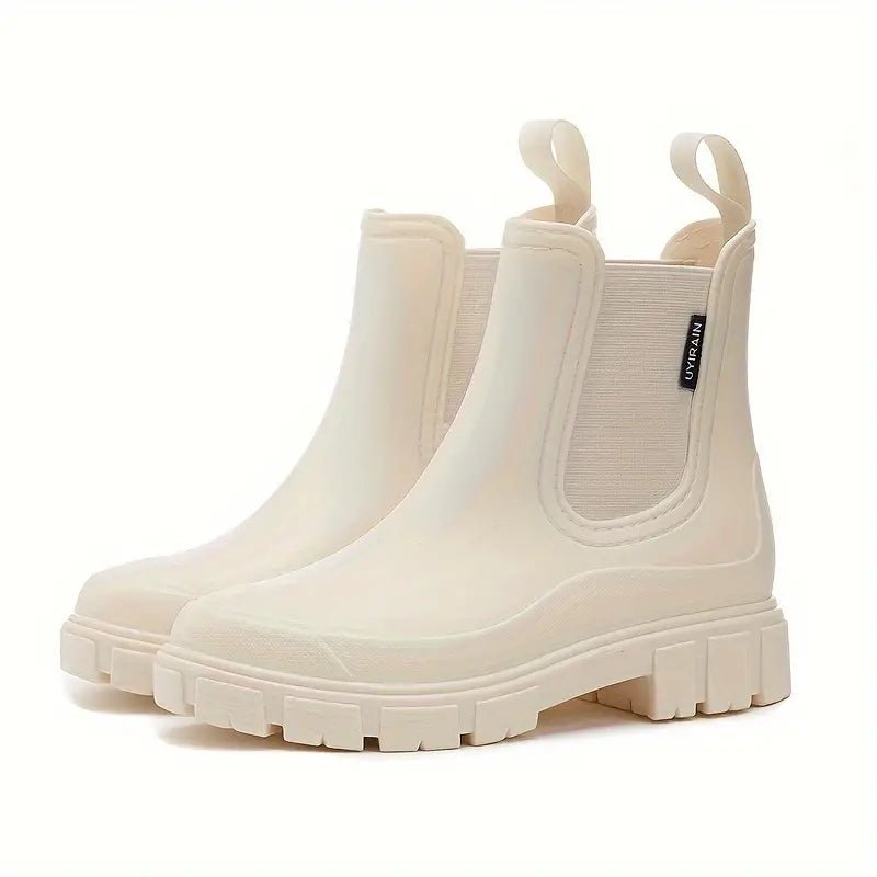 Women's Casual Waterproof Leather Chelsea Boots with Chunky Sole