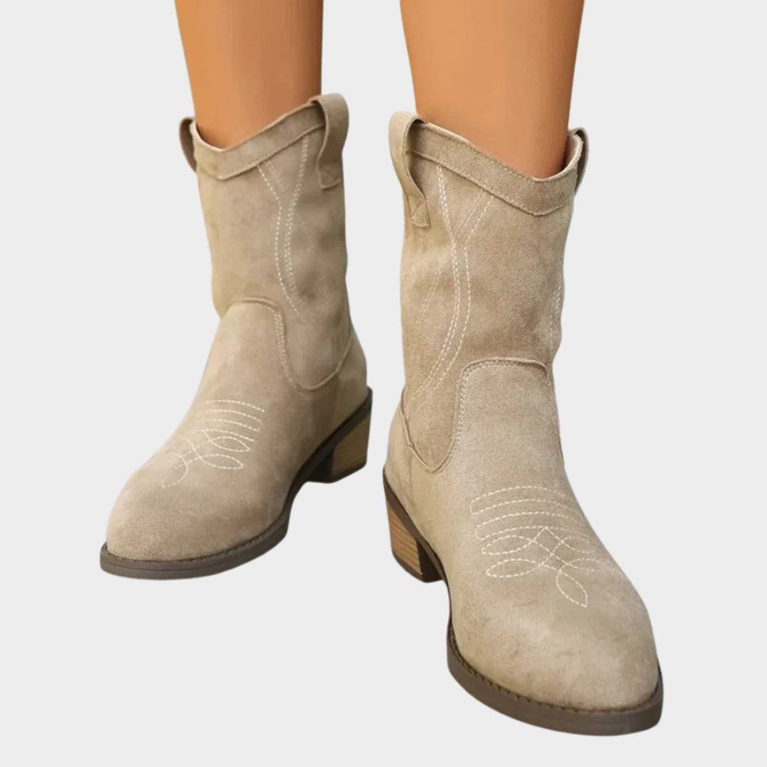 Women's Stylish Embroidered Suede Round Toe Ankle Boots