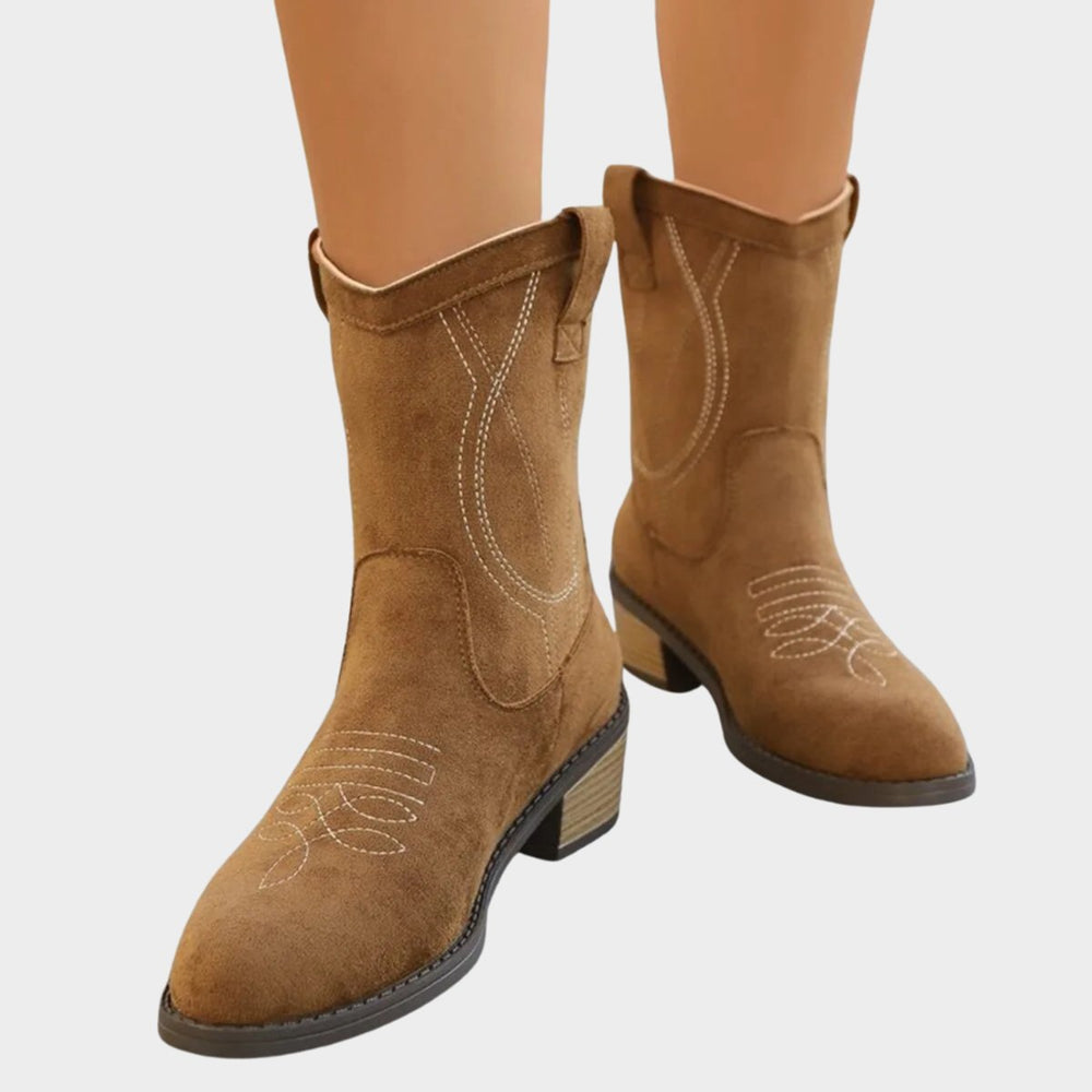 Women's Stylish Embroidered Suede Round Toe Ankle Boots