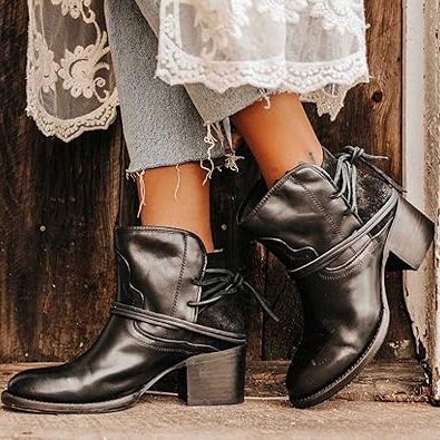 Women's Stylish Leather Lace-Up Block Heel Ankle Boots