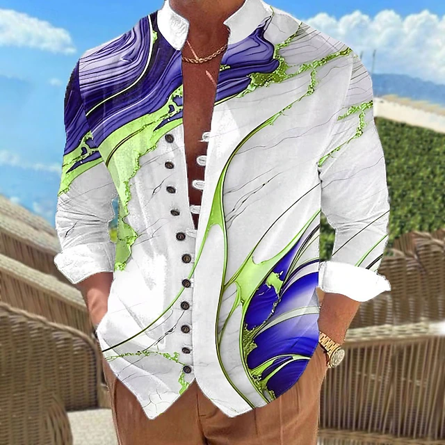Men's Casual Cotton Standing-Collar Shirt