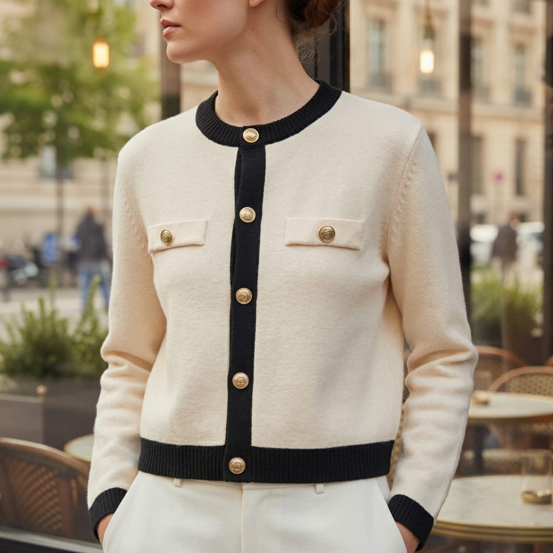 Women's Casual Ribbed Trim Cropped Cardigan with Buttons