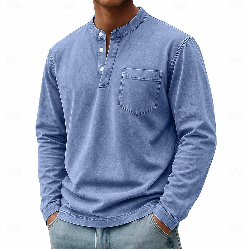 Men's Vintage Washed Cotton Henley Shirt