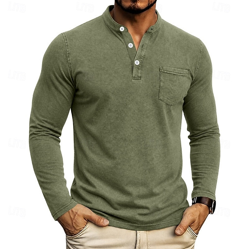 Men's Classic Cotton Henley Long Sleeve Shirt