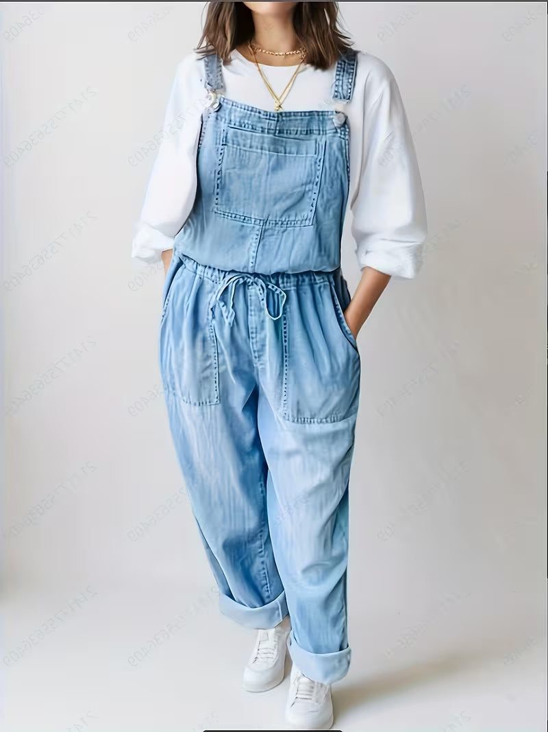 Women's Relaxed Wide Leg Denim Overalls