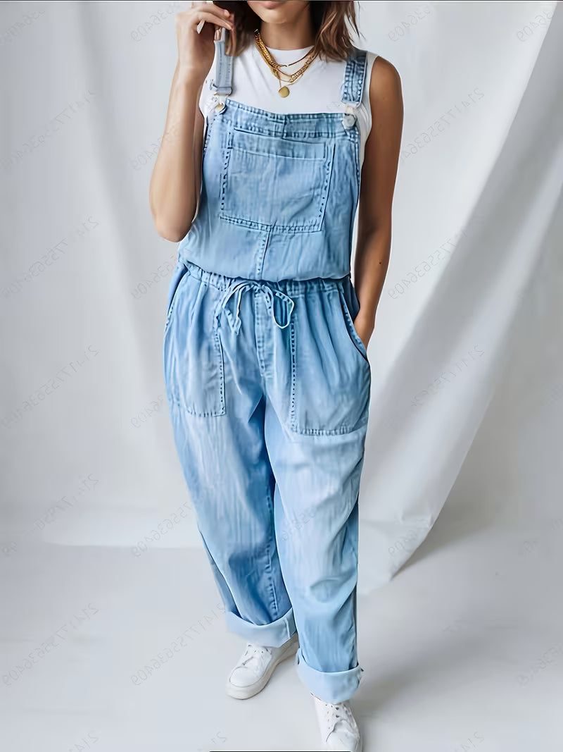 Women's Relaxed Wide Leg Denim Overalls