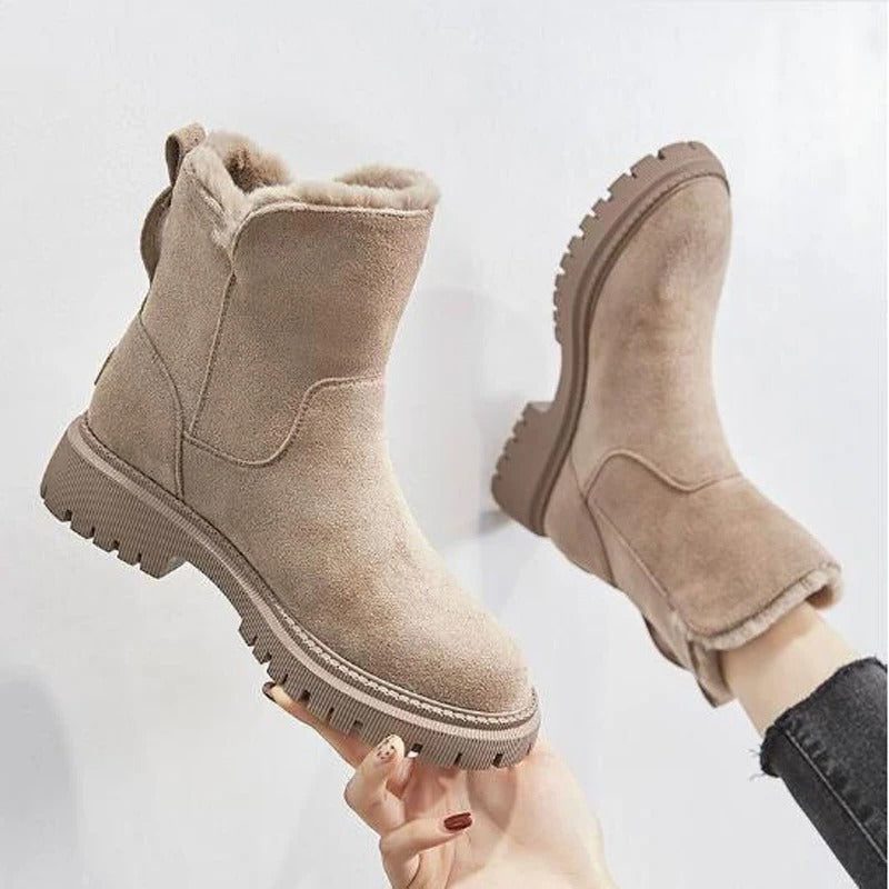 Women's Stylish Suede Ankle Boots with Sheepskin Lining