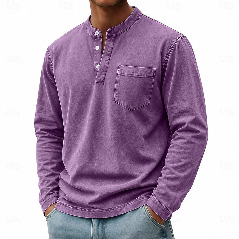 Men's Vintage Washed Cotton Henley Shirt