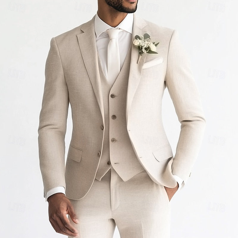 Men's Classic Wool Blend Tailored Three-Piece Suit